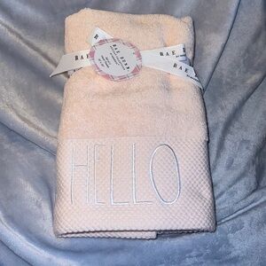 Rae Dunn -pretty pink fluffy “Hello Spring” towels